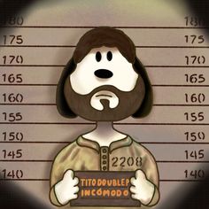 a mug shot of a man with a beard and mustache holding a sign that says titoduler incondo