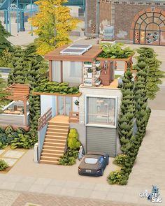 Sims 4 Easy House Plans, Sims Tiny House Layout, Modern Tiny House Sims 4, Sims 4 Landscape Ideas, Sims 4 Houses Tiny, Small Home Sims 4, Sims 4 Basic House, Green House Sims 4, The Sims 4 Build Ideas