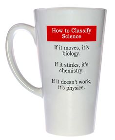 a white coffee mug with the words how to classy science in red on it