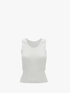 POINTELLE TANK TOP in white | JW Anderson US Stitch Fit, Pointelle Knit, J W Anderson, Jw Anderson, White Sleeveless, White Tank Top, White Tops, Crew Neckline, White Cotton