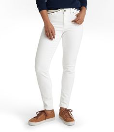 Our ultraflattering skinny jeans are guaranteed to keep their shape, even after frequent washings, eliminating bagging and stretching. Regular 30", Petite 28", Medium Tall 32". High-Rise (Classic Fit): Sits at waist. Skinny-leg. Fitted through hip and thigh. In a blend of 93% cotton, 5% polyester and 2% elastane. Black - 90% cotton, 8% polyester and 2% Lycra® elastane. Washed Indigo - 91% cotton, 7% polyester and 2% elastane. Machine wash and dry. Fly front with button closure. Five-pocket styli New Pant, Plus Size Pants, Colored Denim, Denim Pant, Jeans For Sale, Ll Bean, L L Bean, Favorite Jeans, Colored Jeans