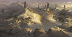 an artist's rendering of a desert landscape