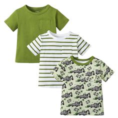 PRICES MAY VARY. 👍 Graphic t-shirts: OPAWO toddler baby short sleeve graphic t-shirts, one t-shirt is digger and the letters 'I Dig My Mommy'full print, one t-shirt is green and white stripes, one t-shirt is solid green 👍 Toddler boy shirts: We chose this combination of toddler boy tshirts so that customers can buy trendy graphic t-shirts, classic striped t-shirts and versatile solid color t-shirts all at once, all of these toddler tees have chest pockets that are cute and practical ✨ Toddler Summer Short Sleeve Tops For Family Matching, Family Matching Cotton Short Sleeve Tops, Summer Family Matching Short Sleeve Tops, Short Sleeve Tops For Playtime In Spring, Short Sleeve Tops For Summer Playtime, Short Sleeve Tops For Spring Playtime, Spring Short Sleeve Tops For Playtime, Short Sleeve Shirt For Playtime, Family Matching Green Tops For Spring