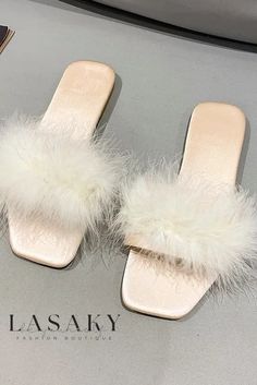 Lasaky - Elegant Bridal Satin Flats with Exquisite Feather Trim, perfect for your Wedding Morning Gown Slippers For Bridesmaids, Slippers Elegant, Red Bridal Gown, Feather Slippers, Bridal Slippers, Red Slides, Red Slippers, Bridal Flats, Bridal Heels