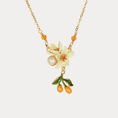 Orange Blossom Dress, Orange Necklace Jewelry, Orange Pearl Necklace, Orange Accessories, Orange Jewelry, Country Jewelry, Orange Necklace, Fruit Jewelry, 18k Gold Chain