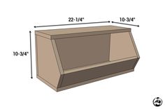 an image of a wooden shelf with measurements for the top and bottom section on it