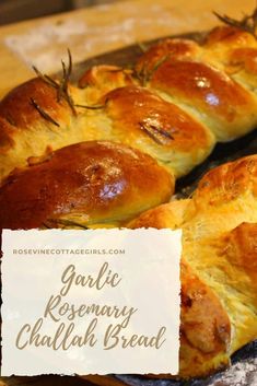 garlic rosemary chalabi bread on a baking sheet with the title text overlay