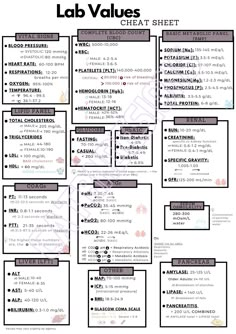 the lab value sheet with labels for lab value sheets and lab value sheets on it