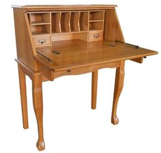 a wooden desk with drawers and a bookcase on it's top, against a white background