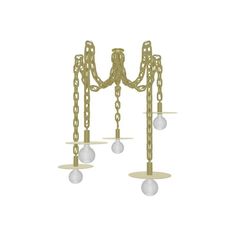 a chandelier with three lights hanging from it's arms and two balls on each end