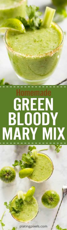 Simple 5-Minute Homemade Green Bloody Mary Mix makes a unique cocktail base. Just blend together ripe heirloom green tomatoes, tomatillos, celery, cilantro, green hot sauce and spices. Add you favorite spirit for a vodka green Bloody Mary. - platingpixels.com Green Hot Sauce, Smoothies Recipes, Amazing Appetizers, International Food, Alcoholic Beverages, Food Is Fuel, Spring Recipes, Event Ideas