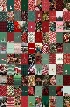 a collage of christmas cards with different designs and colors, including red, green, white