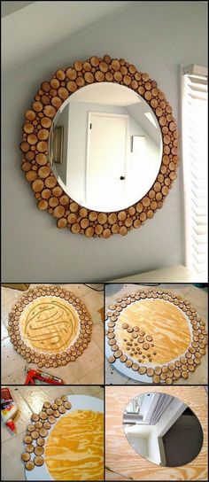 a mirror made out of logs and some other things