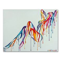 an abstract painting with dripping paint on white paper