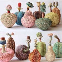 there are many different types of vases made out of yarn