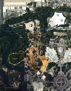 an aerial view of the theme park and its surrounding area is shown in this map