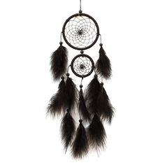 a black and white dream catcher with feathers