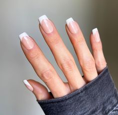 Introducing The Nailest's newest collection of ready-to-ship Instant Luxury Press-on nails. Timeless French - Classic with perfect smile line white French: A timeless, classic, and elegant look, you can’t go wrong with this French tip nail set. They’re both feminine and sophisticated glamour. The design has stood the test of time, a hard thing to do in the fashion/beauty world, and is still a great choice today. Length/Shape: Regular Square These French Tips Classic, American Manicure Square Nails, Soft Square French Tip Nails, Fake Nails For Narrow Nail Beds, Rectangle French Tip Nails, Round Square Acrylic Nails, French Tip And Solid Nails, White French Tips Square, Soft White French Tip Nails