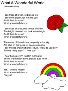 a poem with the words what a wonderful world and a rose on top of it