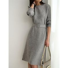 Season:Winter,Autumn,Fall; Fabric:Polyester; Sleeve Length:Long Sleeve; Look After Me:Hand wash; Gender:Women's; Style:Party,Fashion,Mature; Elasticity:Micro-elastic; Occasion:Cocktail Party,Vacation,Going out,Wedding Guest,Fall Dress,Winter Dress; Fit Type:Regular Fit; Dresses Type:Shift Dress,Cocktail Dress,Party Dress,Semi Formal Dress; Pattern:Pure Color; Design:Split,With Belt; Neckline:Crew Neck; Front page:FF; Listing Date:09/12/2023; Production mode:External procurement; 2024 Trends:2023 Winter Dress Wedding, Dress With Coat, Midi Dress Winter, Knitted Winter Dress, Party Dress Cocktail, Knitted Sweater Dress, Fitted Coat, Dress Wedding Guest, Long Sweater Dress