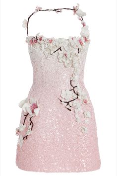 Cherry Blossom Dress, Sequined Mini Dress, Grad Dresses, Sequin Mini Dress, Pink Mini Dresses, Pre Fall, Moda Operandi, Floral Embroidery