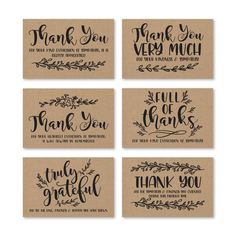 six thank cards with hand lettering on them