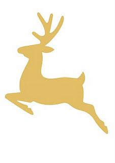 the silhouette of a deer is shown in gold on white paper, and it appears to be jumping