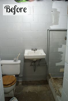 a bathroom with a toilet, sink and shower in it's stall before and after remodeling