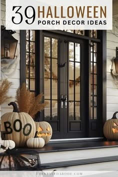 the front porch decorated for halloween with pumpkins