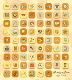 the winnie pooh icons are all different colors and sizes, but one is yellow