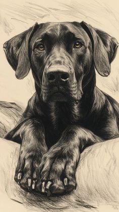 a drawing of a black dog laying down