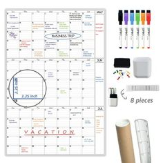 a calendar with markers, pencils and markers