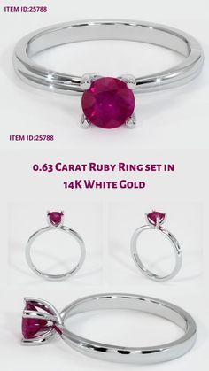 three different types of jewelry with white gold and red ruby stone in the center, on top