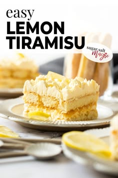 the cover of easy lemon tramsu is shown on plates with lemon wedges