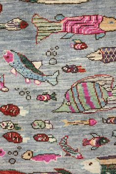 New Pictorial Contemporary Afghani Fish 2' 0" X 2' 10" Grey Rug Grey Rug, Fish Design, Grey Rugs, Contemporary Rug, Hand Weaving, Size 2, Shop Now, Rug, Fish