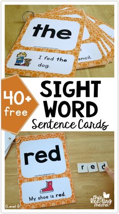 the sight word sentence cards with orange and white background