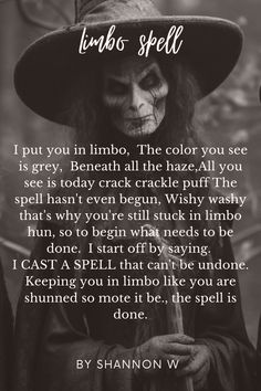 a woman in a witch costume with a hat on her head and the words, i put