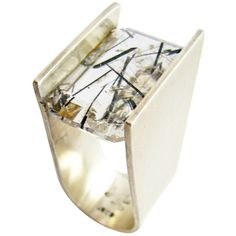 Heidi Abrahamson Rutilated Quartz Architectural Modern Sterling Silver Ring Silver Ring Designs, Rutilated Quartz Ring, Jewelry Advice, Modernist Jewelry, Champagne Diamond, Quartz Ring, Rutilated Quartz, Modern Jewelry, Yellow Gold Rings