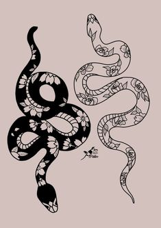 a black and white drawing of a snake on a light pink background, with the word love written below it