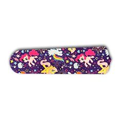 an image of a pencil case with unicorns and rainbows on the front side