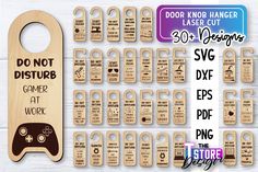 wooden door hangers with game controller sayings on them and the words do not disturb,