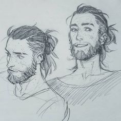 a drawing of two men with long hair and beards