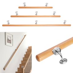 the stair rail is made out of wood and metal