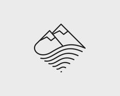 mountains and water line art icon design for website or mobile phone app logo, graphic illustration