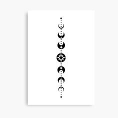 a black and white poster with five phases in the shape of stars, moon, and crescent