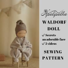 a doll sitting in a chair with a blanket over it's head and the words sewing pattern below