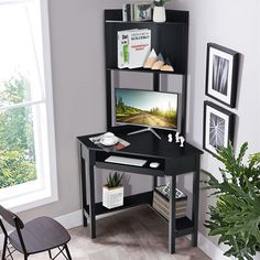 PRICES MAY VARY. 【90 Degrees Triangle Corner Design】Different from the rectangular computer desk, our desk fits nicely in a corner and maximizes the space utilization in your room. The compact size makes full use of home office workspace while providing enough space for writing, working, making up and other activities. 【Desktop Storage Hutch & Shelf】The corner desk features an open hutch for storing daily supplies and displaying decorative items. The protective fence on the edge of the hutch pre White Corner Desk, Corner Desk With Hutch, Bookshelves For Small Spaces, Corner Writing Desk, Corner Workstation, Desk With Keyboard Tray, Desk With Hutch, Computer Desk With Hutch, Corner Computer Desk