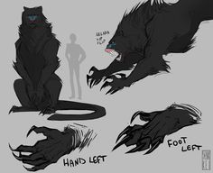 the concept art for an animated movie character with claws on his feet and hands, holding onto