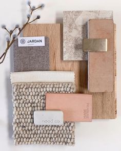 various materials are arranged on top of each other, including fabric and wood pieces with the name jardan printed on them