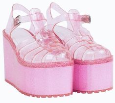 VSCO - stuckinthe2000s Jelly Platforms, Unif Shoes, Pink Platform Shoes, Pink Platform Sandals, Pink Platforms, Kawaii Shoes, Funky Shoes, Sandals Platform, Latest Shoe Trends